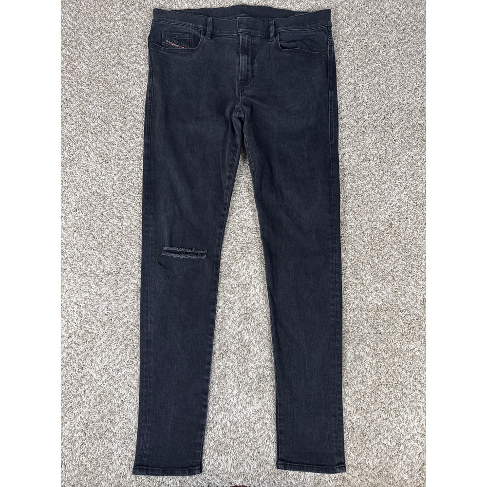 Diesel Jeans Mens 36x34 Black D-Amny Skinny Distressed Ripped Stretch‎
